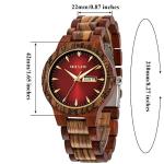 MII YEW Men's Lightweight Red Dial Wood Watch