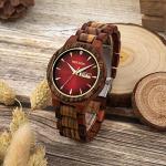 MII YEW Men's Lightweight Red Dial Wood Watch