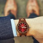 MII YEW Men's Lightweight Red Dial Wood Watch