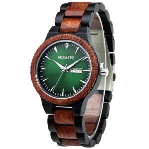 MIEASVE Men's Quartz Wood Watch with Calendar