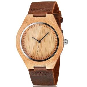 CUCOL Men's Wooden Watch with Leather Strap