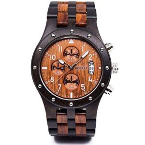 BEWELL W109D Men's Black and Red Wood Watch