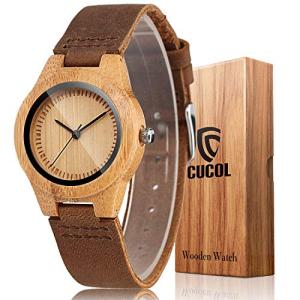 CUCOL Women's Bamboo Watch with Leather Strap