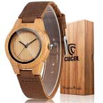 CUCOL Women's Bamboo Wood Watch with Leather Strap
