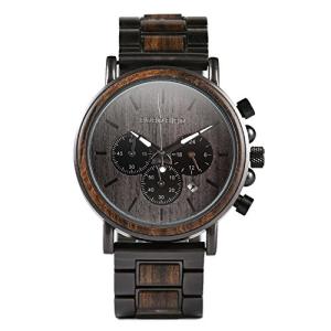 Men's Luxury Wooden Chronograph Watch with Steel