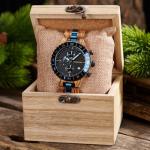BOBO BIRD Men's Blue Zebrawood Chronograph Watch