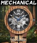 Forsining Men's Vintage Wood Mechanical Skeleton Watch
