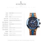 BOBO BIRD Men's Blue Zebrawood Chronograph Watch