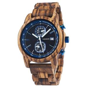 2win Men's Luxury Wood Chronograph Watch - Blue