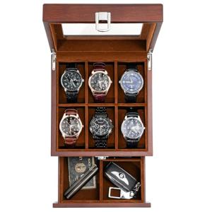 Espresso Wooden Watch Box with Glass Top
