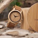 BOBO BIRD Men's Bamboo Wood Watch with Leather Strap