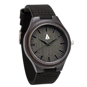 Treehut Men's Ebony Wood Watch with Leather Straps