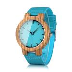 Men's Bamboo Wood Watch with Blue Leather Strap