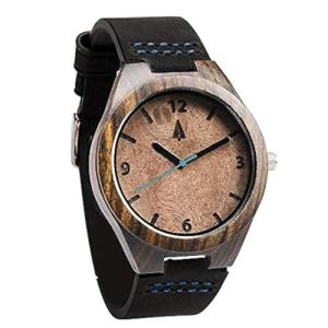 Treehut Men's Bamboo Wood Watch with Leather Strap