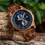 2win Men's Luxury Wood Chronograph Watch - Blue