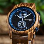 2win Men's Luxury Wood Chronograph Watch - Blue