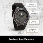 Treehut Men's Ebony Wood Watch with Leather Straps