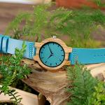 Men's Bamboo Wood Watch with Blue Leather Strap