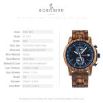 2win Men's Luxury Wood Chronograph Watch - Blue