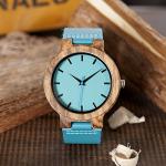 Men's Bamboo Wood Watch with Blue Leather Strap
