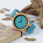 Men's Bamboo Wood Watch with Blue Leather Strap