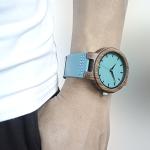 Men's Bamboo Wood Watch with Blue Leather Strap