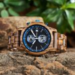 2win Men's Luxury Wood Chronograph Watch - Blue