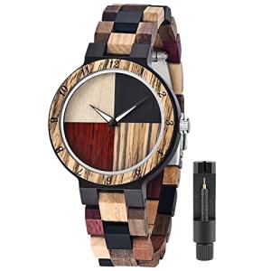 Tiong Women’s Plaid Wood Watch with Adjustable Strap