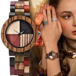 Tiong Women’s Plaid Wood Watch with Adjustable Strap