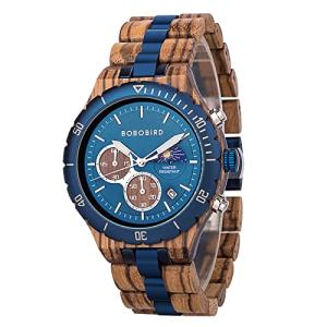 Men's Blue Sandalwood Quartz Wristwatch with Chronograph