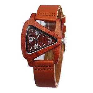 Triangle Red Wood Watch with Leather Band for Women