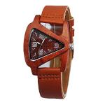 Triangle Red Wood Watch with Leather Band for Women