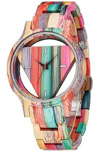 Colorful Bamboo Triangular Watch for Men and Women