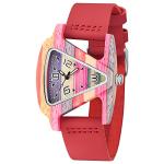 Red Triangle Wood Watch for Women with Leather Band