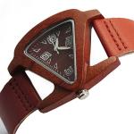 Triangle Red Wood Watch with Leather Band for Women