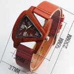 Triangle Red Wood Watch with Leather Band for Women