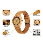 CUCOL Women's Bamboo Wood Watch with Leather Strap