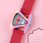 Red Triangle Wood Watch for Women with Leather Band