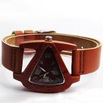 Triangle Red Wood Watch with Leather Band for Women