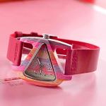 Red Triangle Wood Watch for Women with Leather Band