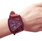Triangle Red Wood Watch with Leather Band for Women