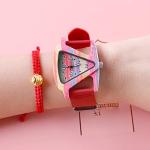 Red Triangle Wood Watch for Women with Leather Band