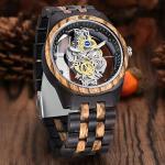Men's Retro Gear Wooden Watch with Transparent Dial
