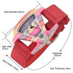Red Triangle Wood Watch for Women with Leather Band