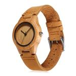 CUCOL Women's Bamboo Wood Watch with Leather Strap