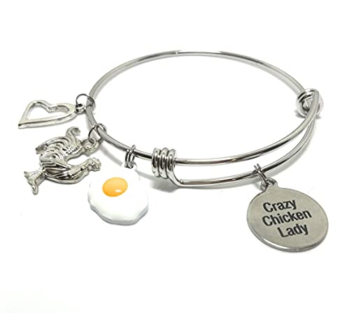 Crazy Chicken Lady Charm Bracelet - Stainless Steel Bangle