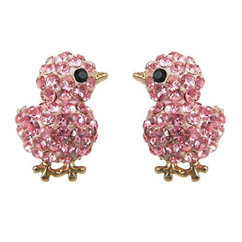 Gold Plated Chicken Crystal Enamel Stud Earrings