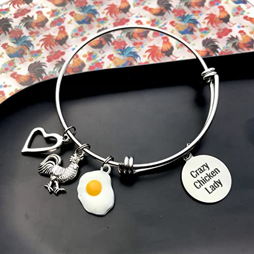 Crazy Chicken Lady Charm Bracelet - Stainless Steel Bangle