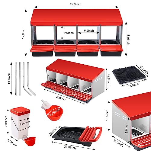Adjustable 4-Hole Chicken Nesting Boxes with Swing Perch