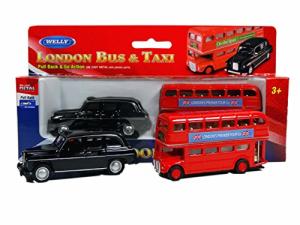 Luxury Red Double Decker Bus and Black Taxi Set